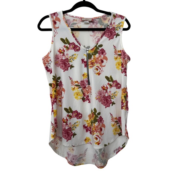 C'Est La Vie Tops - Cest La Vie‎ Floral Print Sleeveless V Neck Zip Front Blouse Top Womens Medium